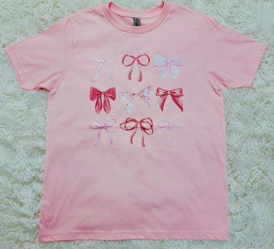 Girls Pink and Red Bow Graphic Tee - Mini Mee Boutique