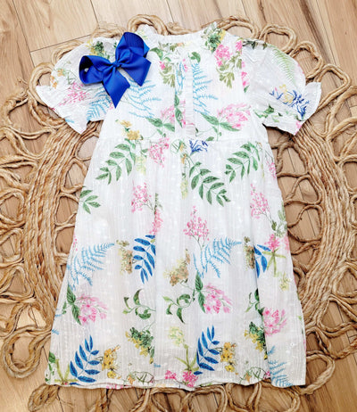 Hayden Girl's White Tropical Dress - Mini Mee Boutique