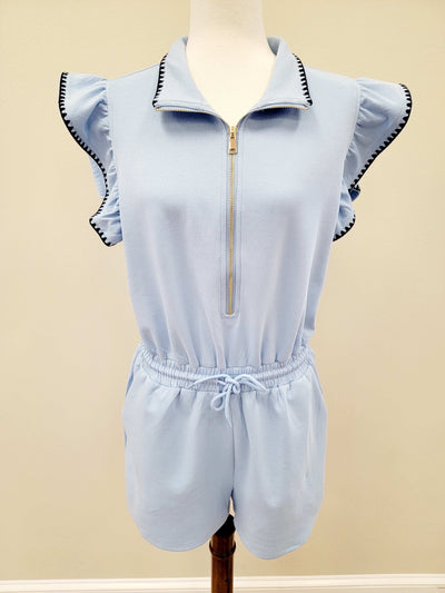 Umgee Women's Light Blue Ruffle Romper - Mini Mee Boutique