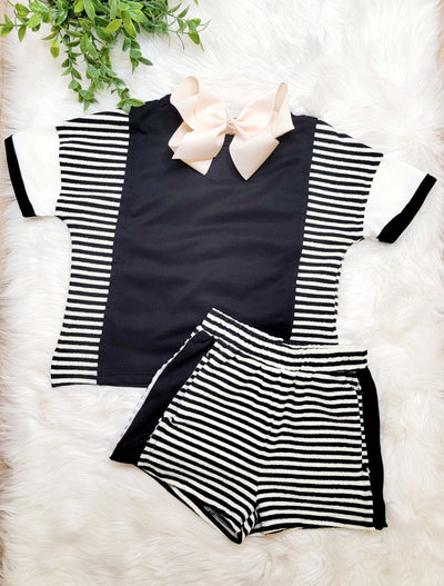 Girl's Hayden black striped set - Mini Mee Boutique