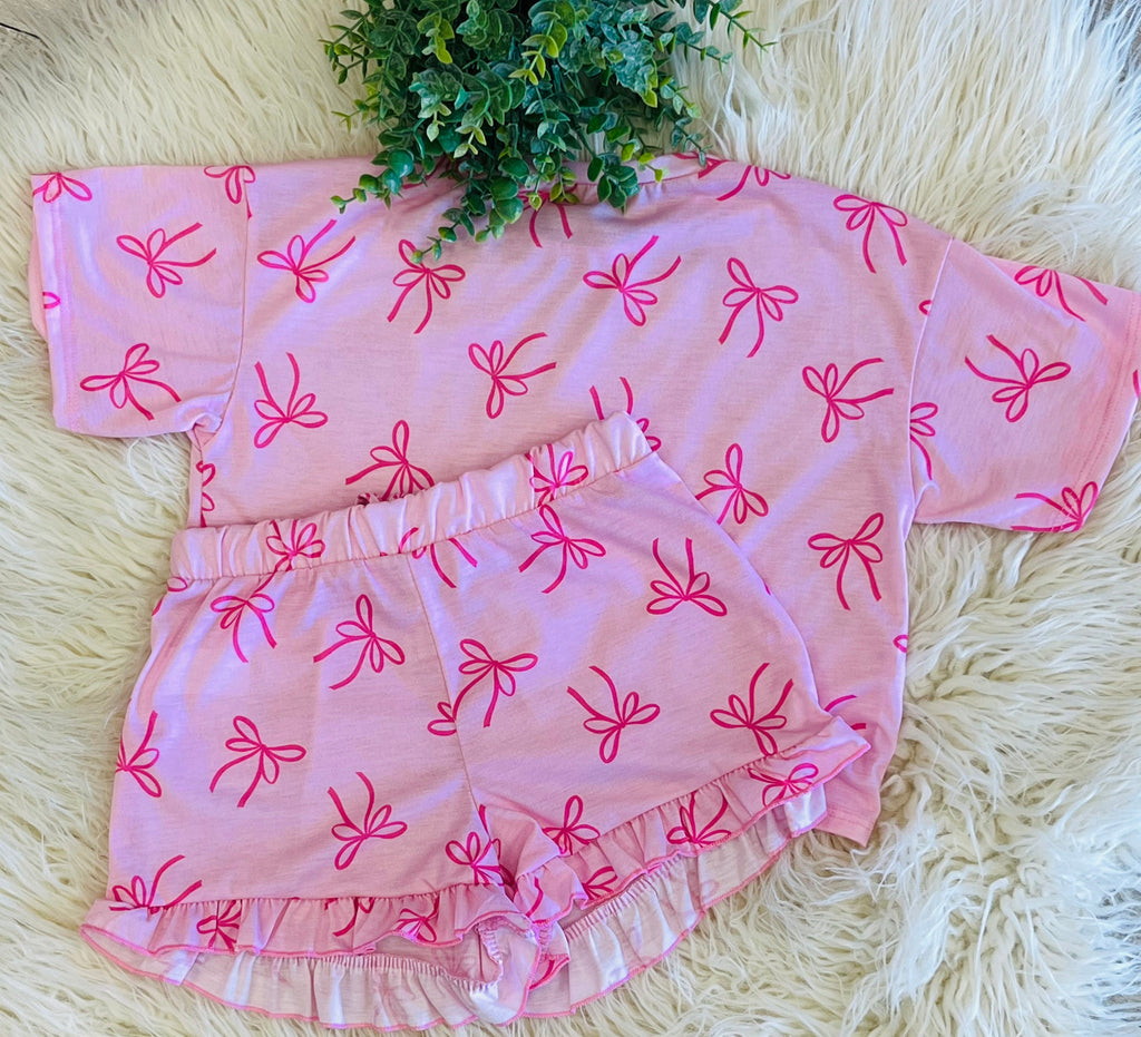 Girl’s Ribbon Print Top and Shorts Sets