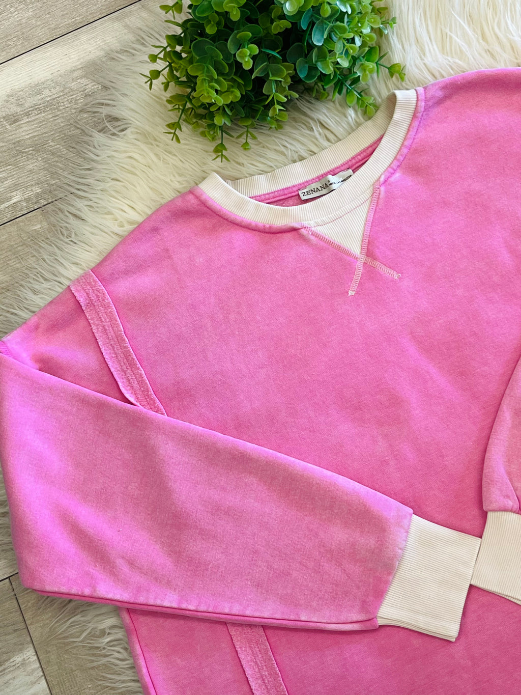 Women’s Zenana Washed Exposed Seam Sweatshirt In Candy Pink
