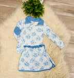 Girl’s Blue Floral Quarter Zip Long Sleeve Skort Set