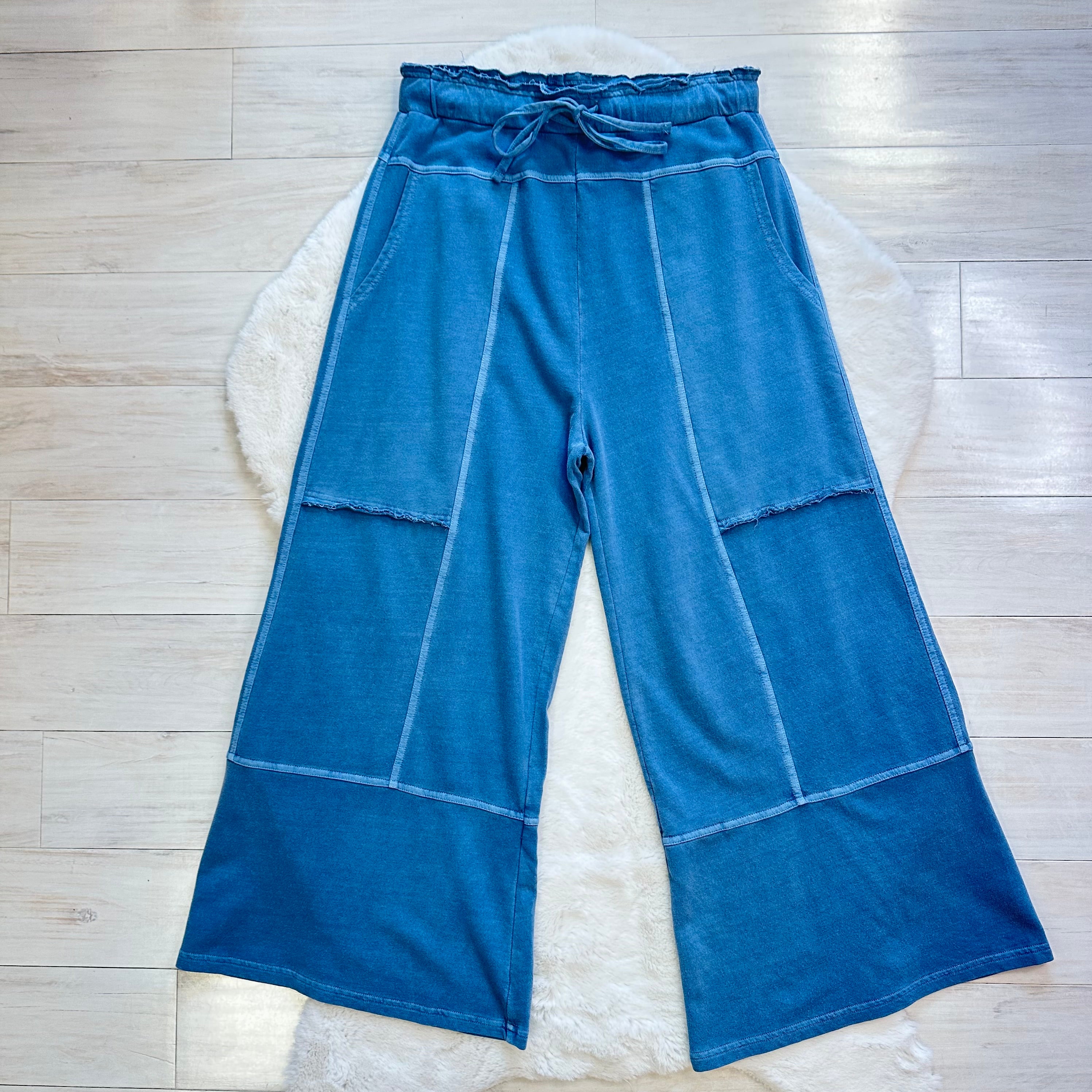 Women’s Blue Mineral Wash Wide Leg Pants