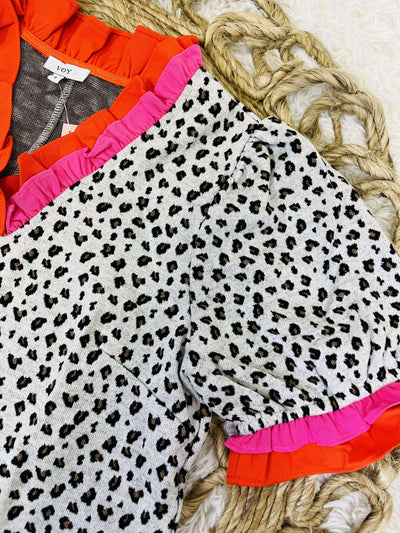 Voy Cheetah Multicolor Trim Top