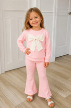 Girl’s Light Pink Outfit with Bow on Sweater