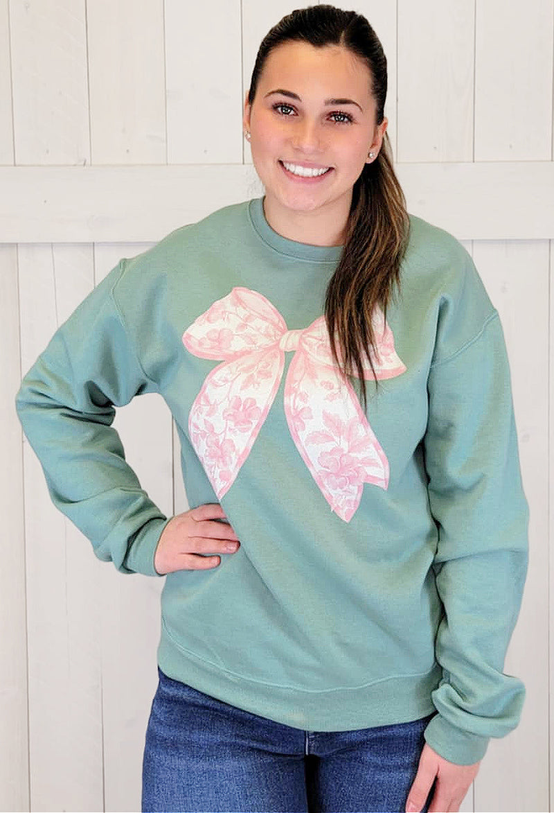 Pink Floral Bow Sweatshirt - Mini Mee Boutique