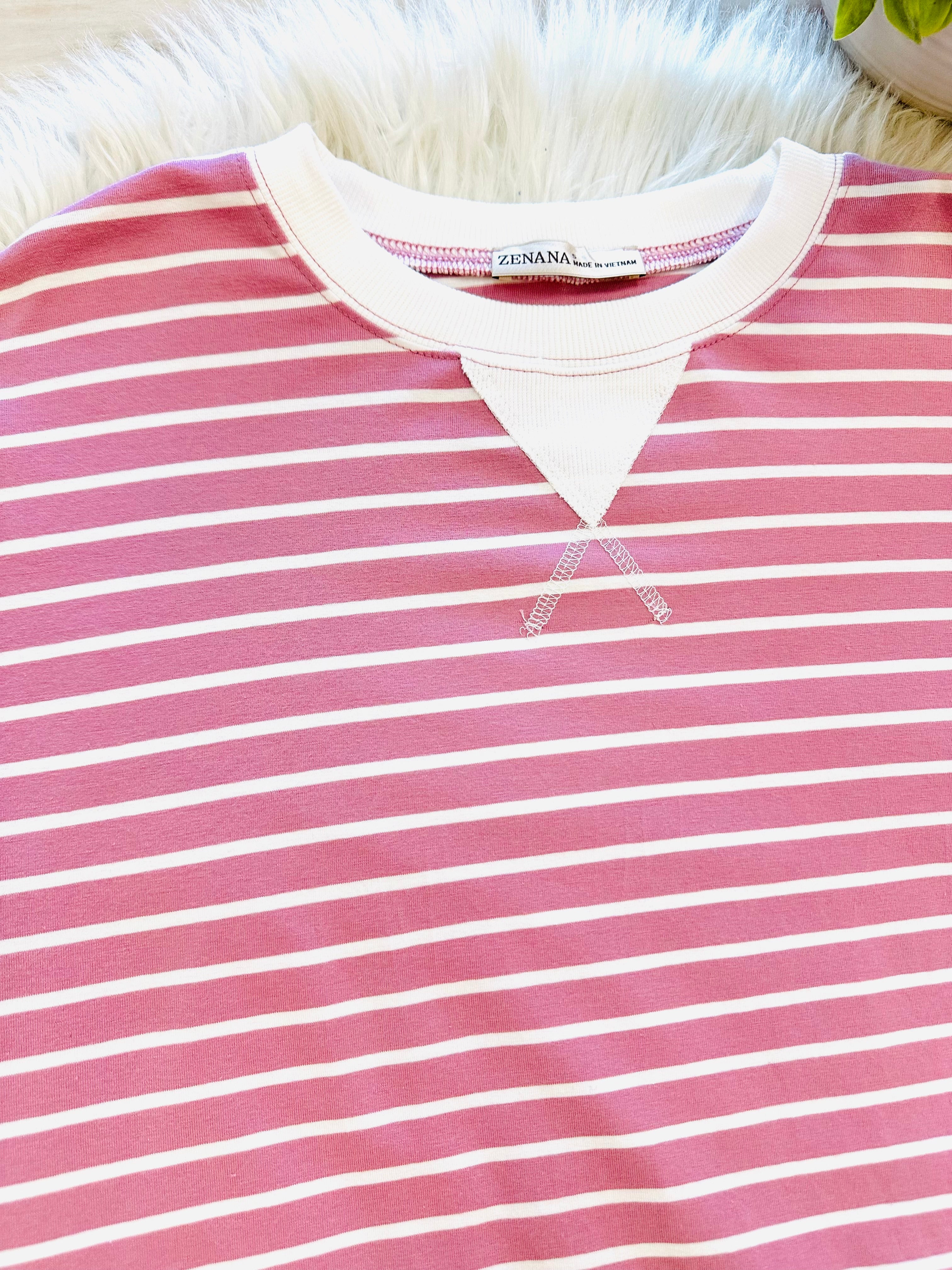 Women’s Zenana Rose Striped Long Sleeve Top