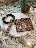 Wristlet ID Badge Pouch Keychain Cheetah Print Coffee
