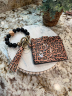 Wristlet ID Badge Pouch Keychain Cheetah Print Coffee