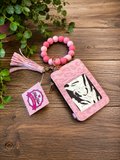 Wristlet ID Badge Zipper Pouch Keychain Cheetah Pink