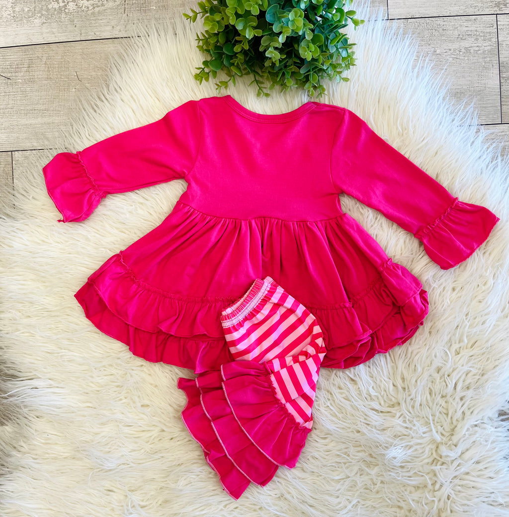 Girl’s Pink Stripe Ruffle Outfit
