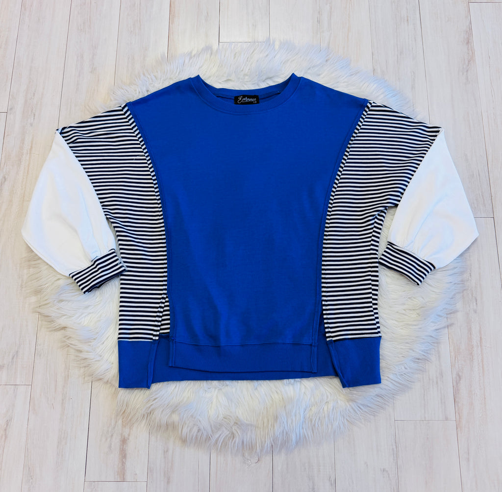 Women’s Evermmee Blue and White Stripe Contrast Pullover