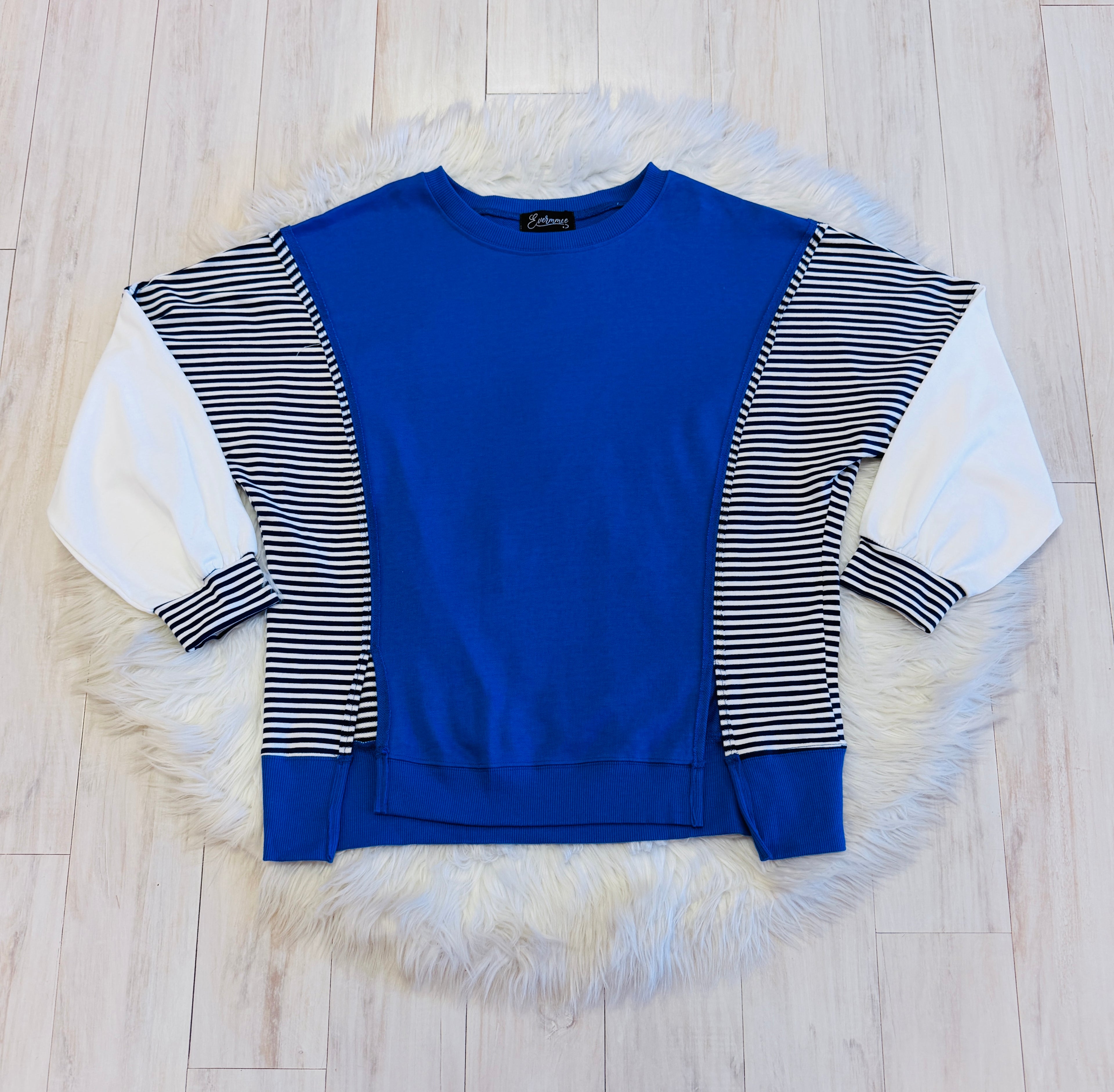 Women’s Evermmee Blue and White Stripe Contrast Pullover