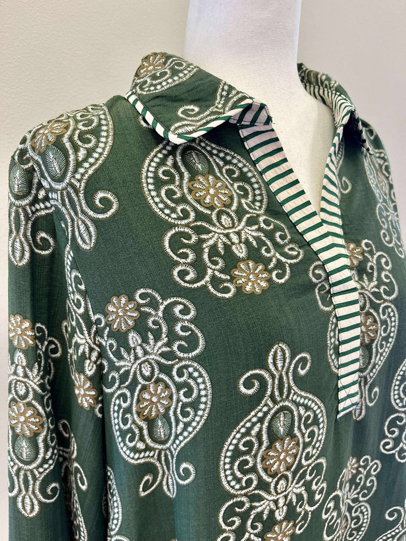 Curvy Olive Long Sleeve Print Dress