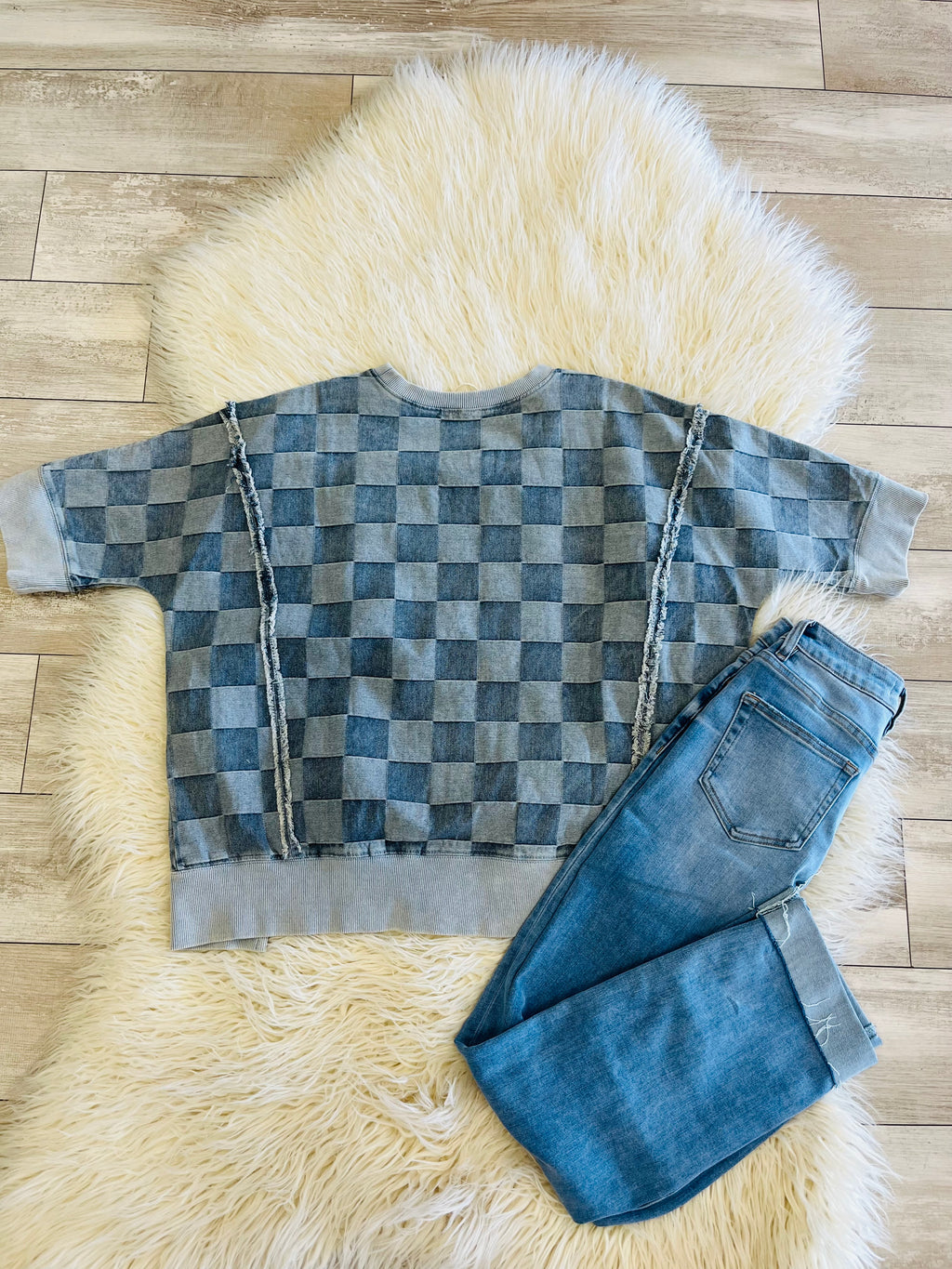 Women’s Washed Checker Denim Top