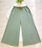 Women’s Curvy Petite Zenana Enzyme Wash Jade Wide- Leg Pants