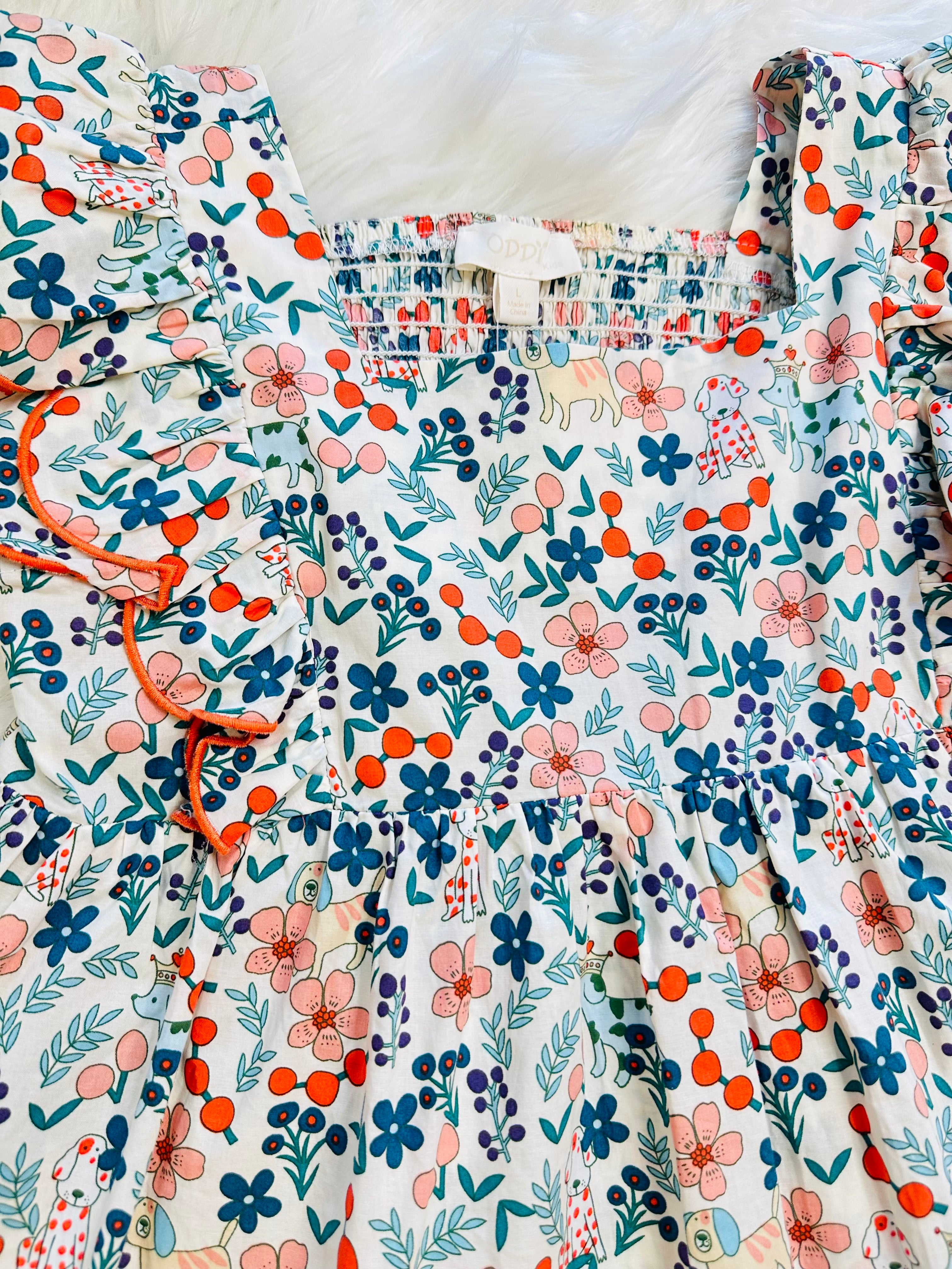 Girls Mixed Print Flutter Sleeve Top