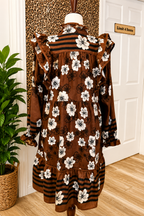 Women’s Umgee Brown Floral Ruffle Split Neck Dress