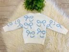 Girl’s Blue Ribbon Bow Knit Sweater