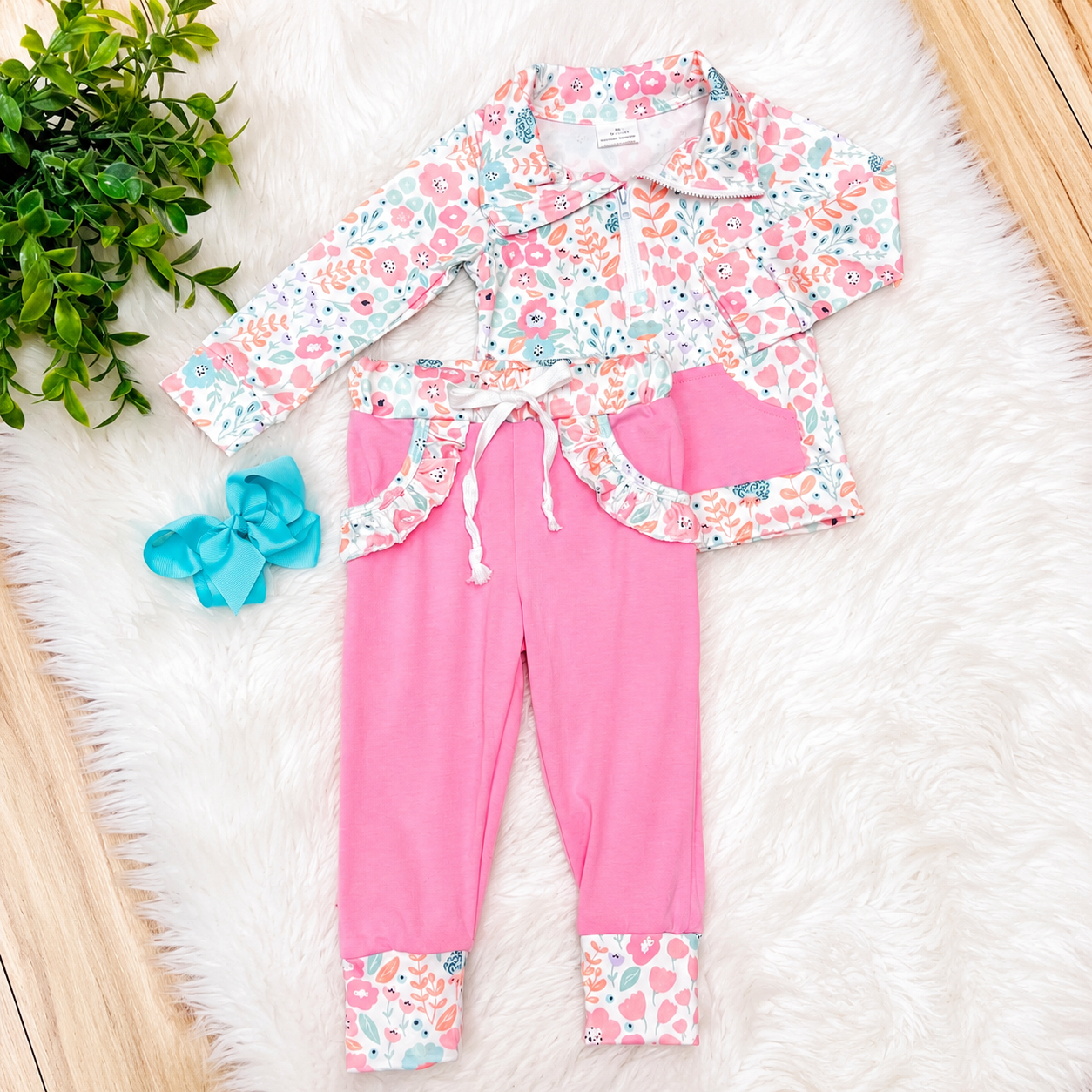 Girl’s Pink Floral Pant Outfit Set