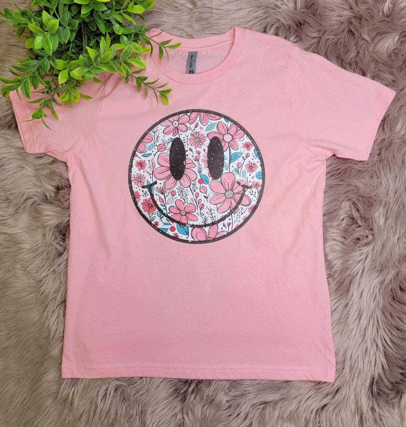 Girls Pale Pink Smiley Face Tee - Mini Mee Boutique