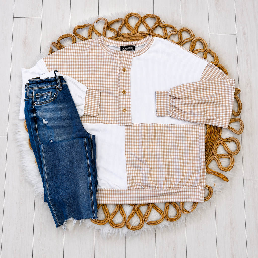Women’s Evermmee Curvy Mixed Print Gingham Top