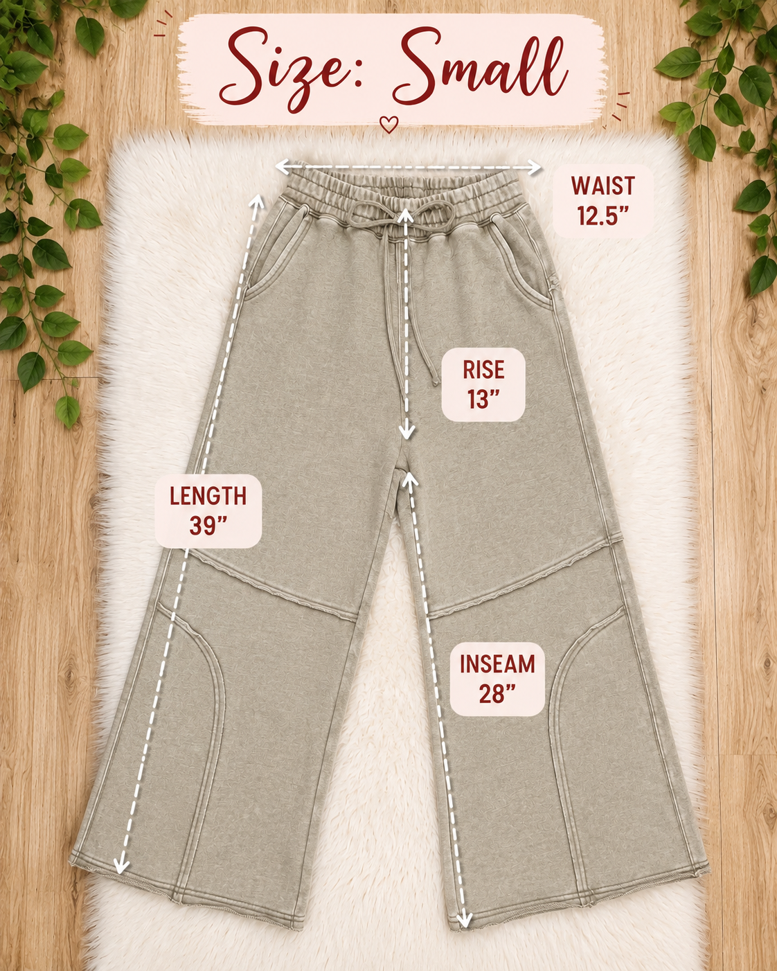 Women’s Zenana Ash Mocha Wide Leg Acid Wash Pants- Oversized