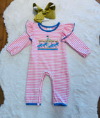 Girls Pink Carousal Embroidered Romper