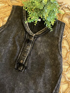 Zenana Black Acid wash Sleeveless Top
