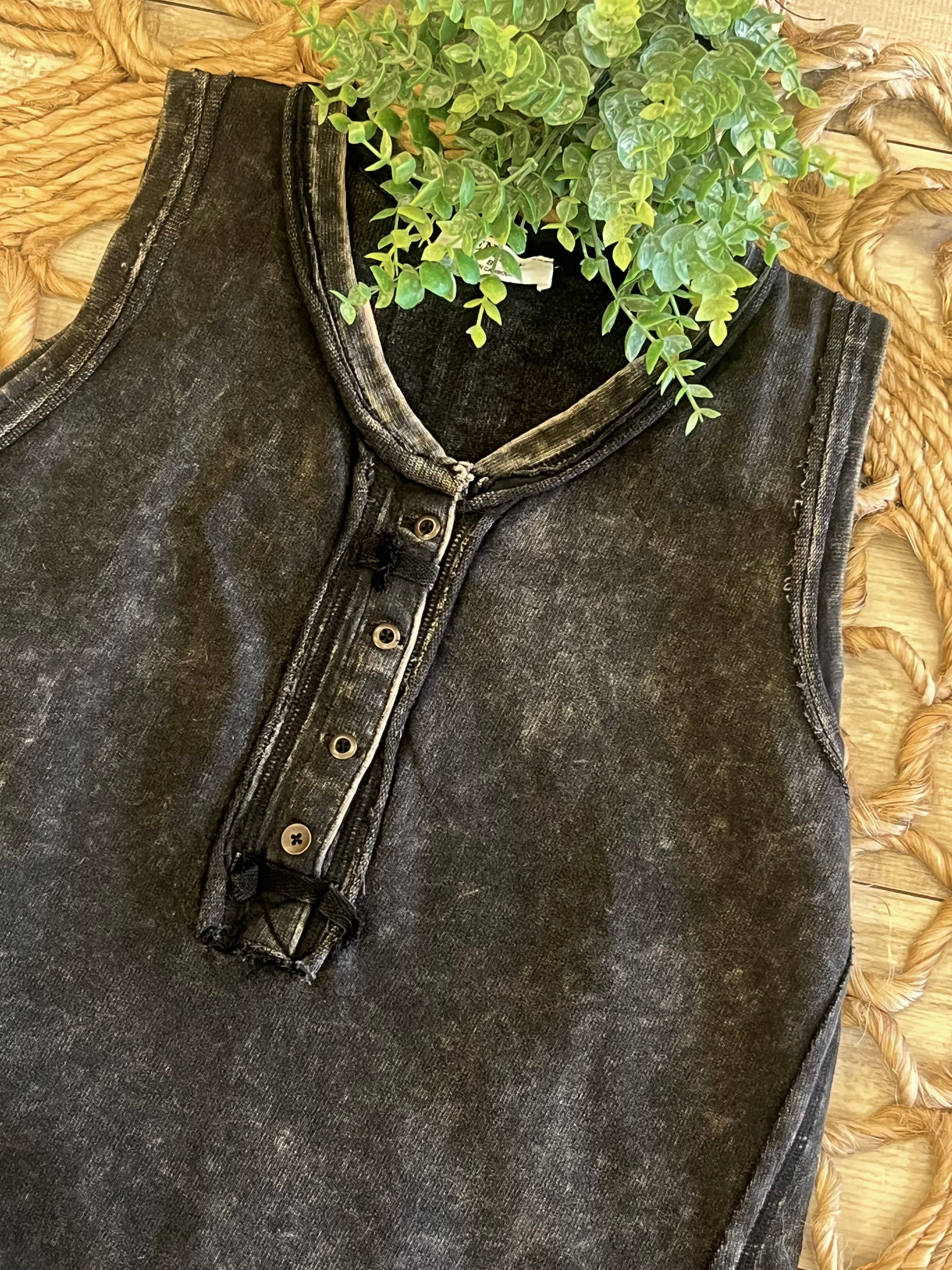 Zenana Black Acid wash Sleeveless Top