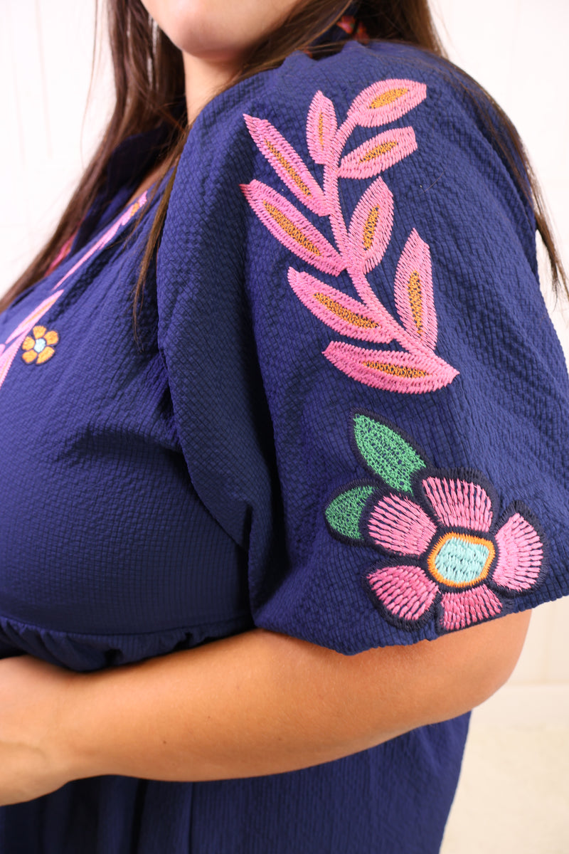 Curvy Navy Embroidered Dress
