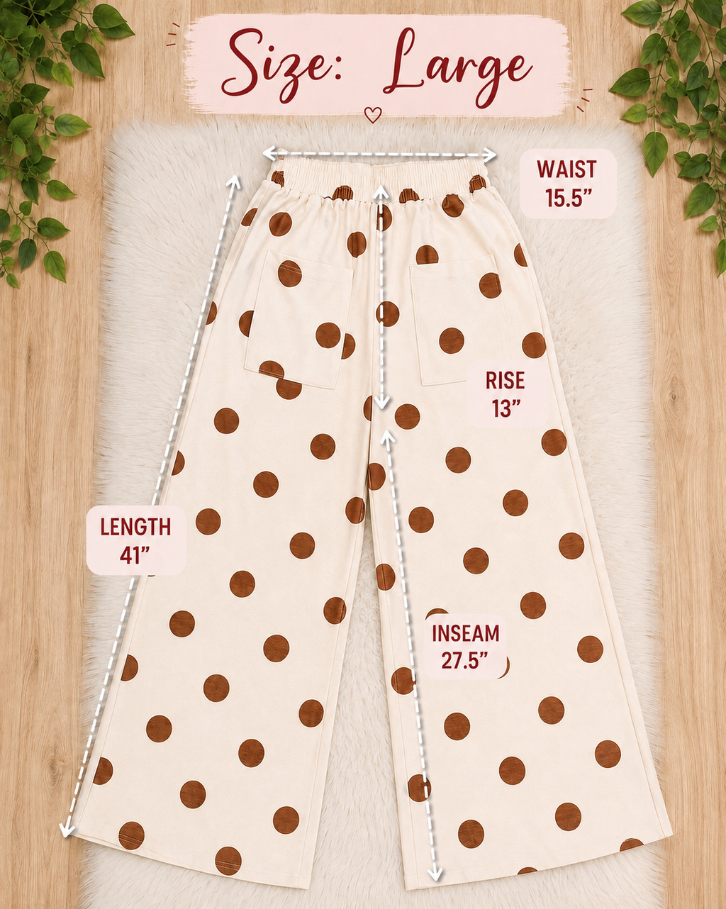Women’s Evermmee Tan Polka Dot Wide Leg Pull on Pants