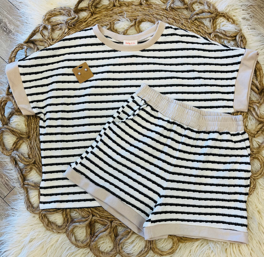 Women’s Black Striped Terry Knit Short Set