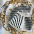 Women’s Black Striped Terry Knit Short Set