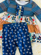 Girl’s Navy Mixed Pattern Outfit