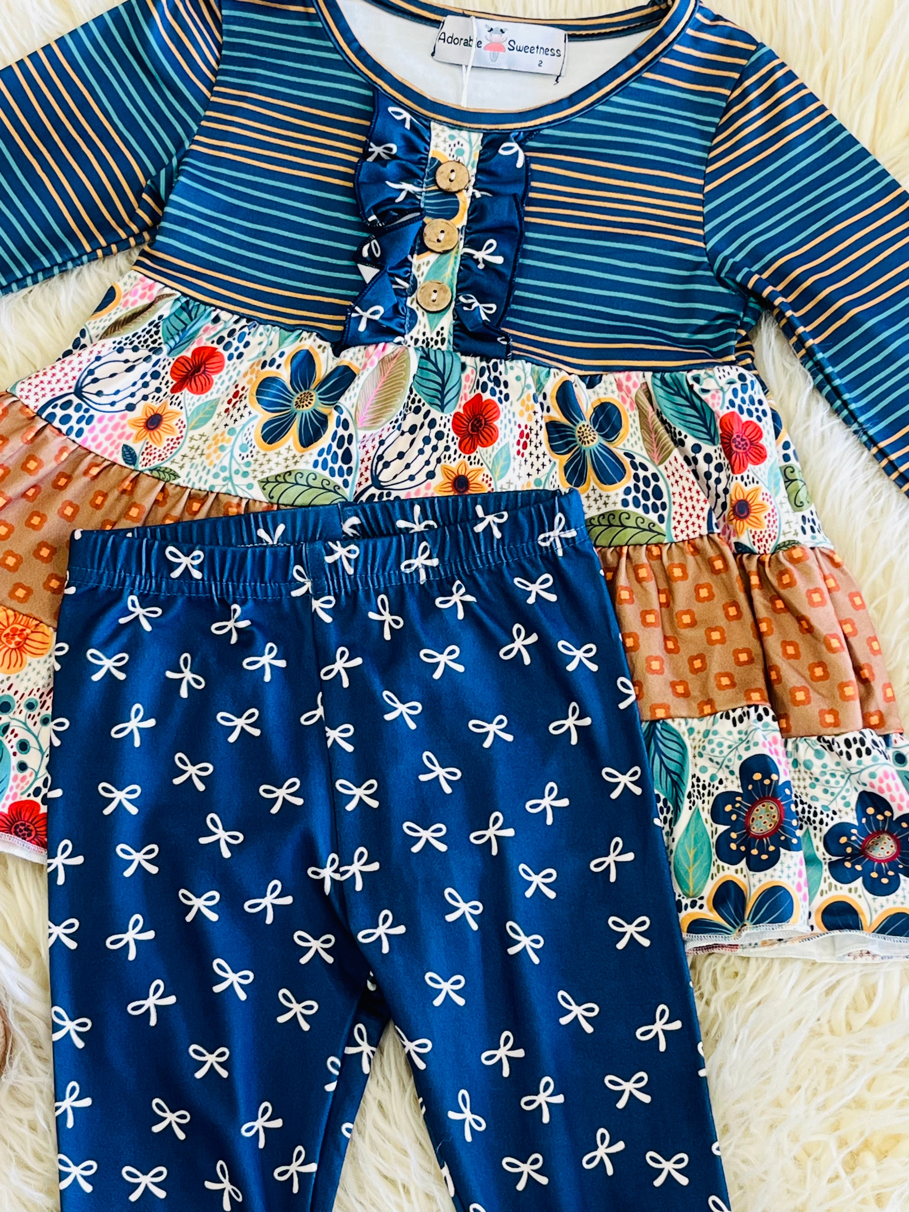 Girl’s Navy Mixed Pattern Outfit