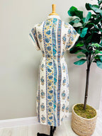 Women’s Umgee Blue Mixed Print Boho Tie Waist Dress