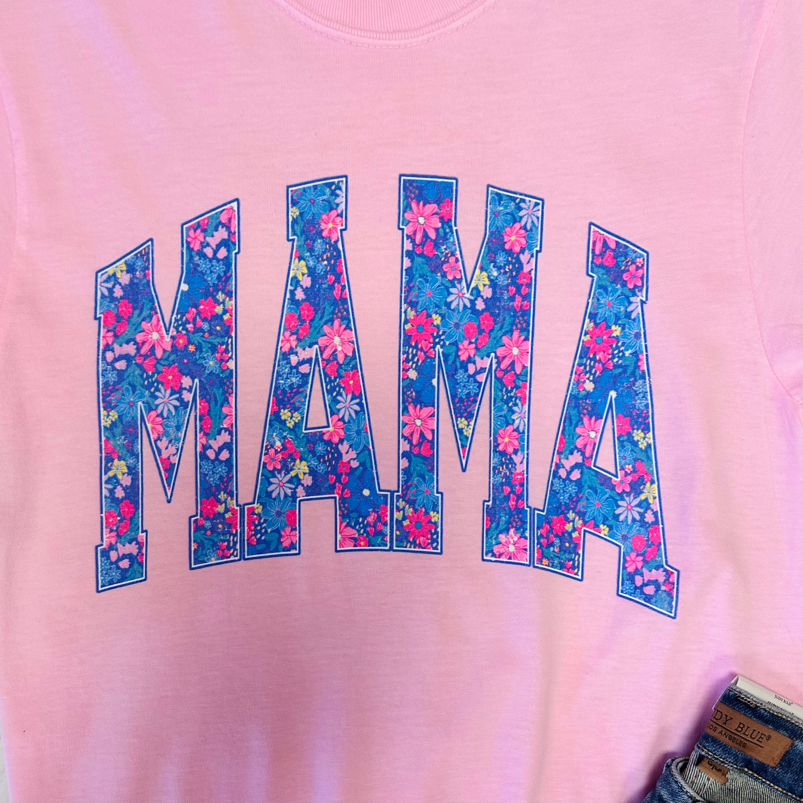 Women’s MAMA pink floral tee shirt