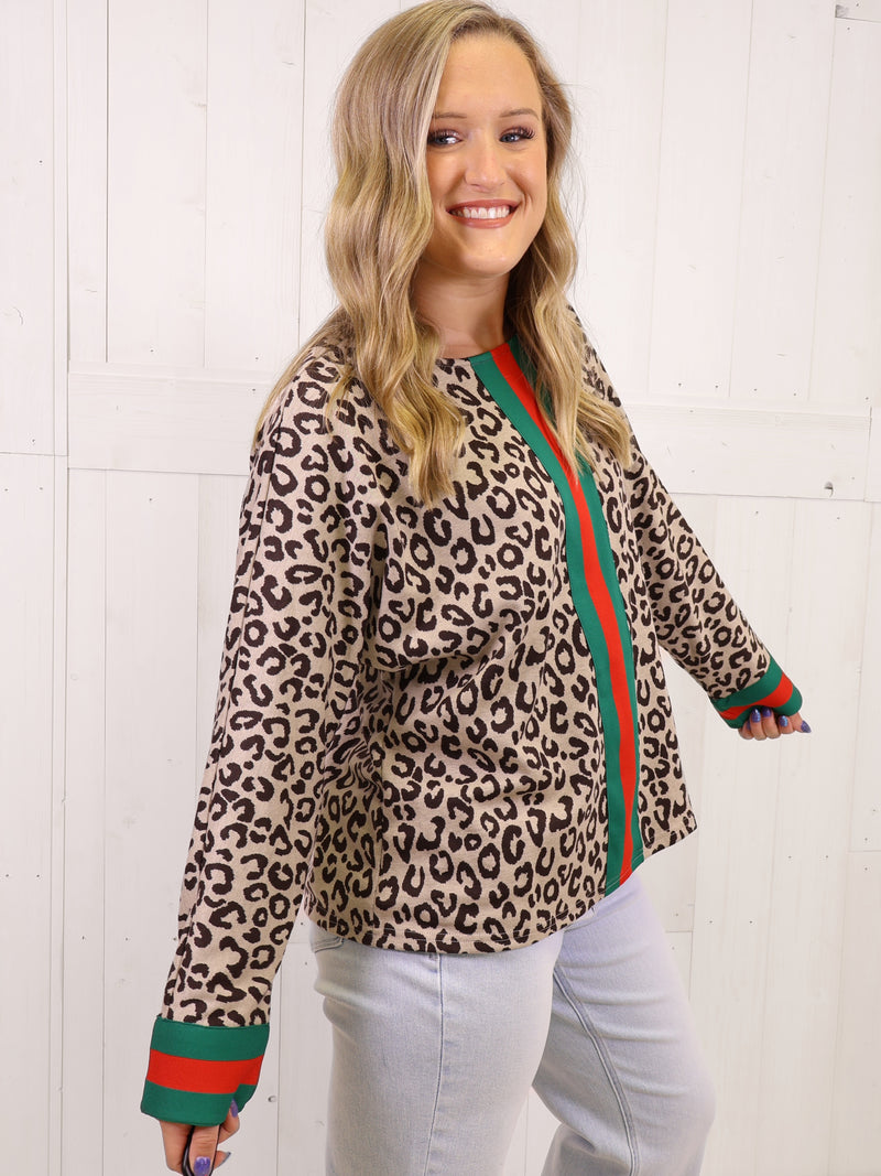 Cheetah Top with Split Stripe Accent