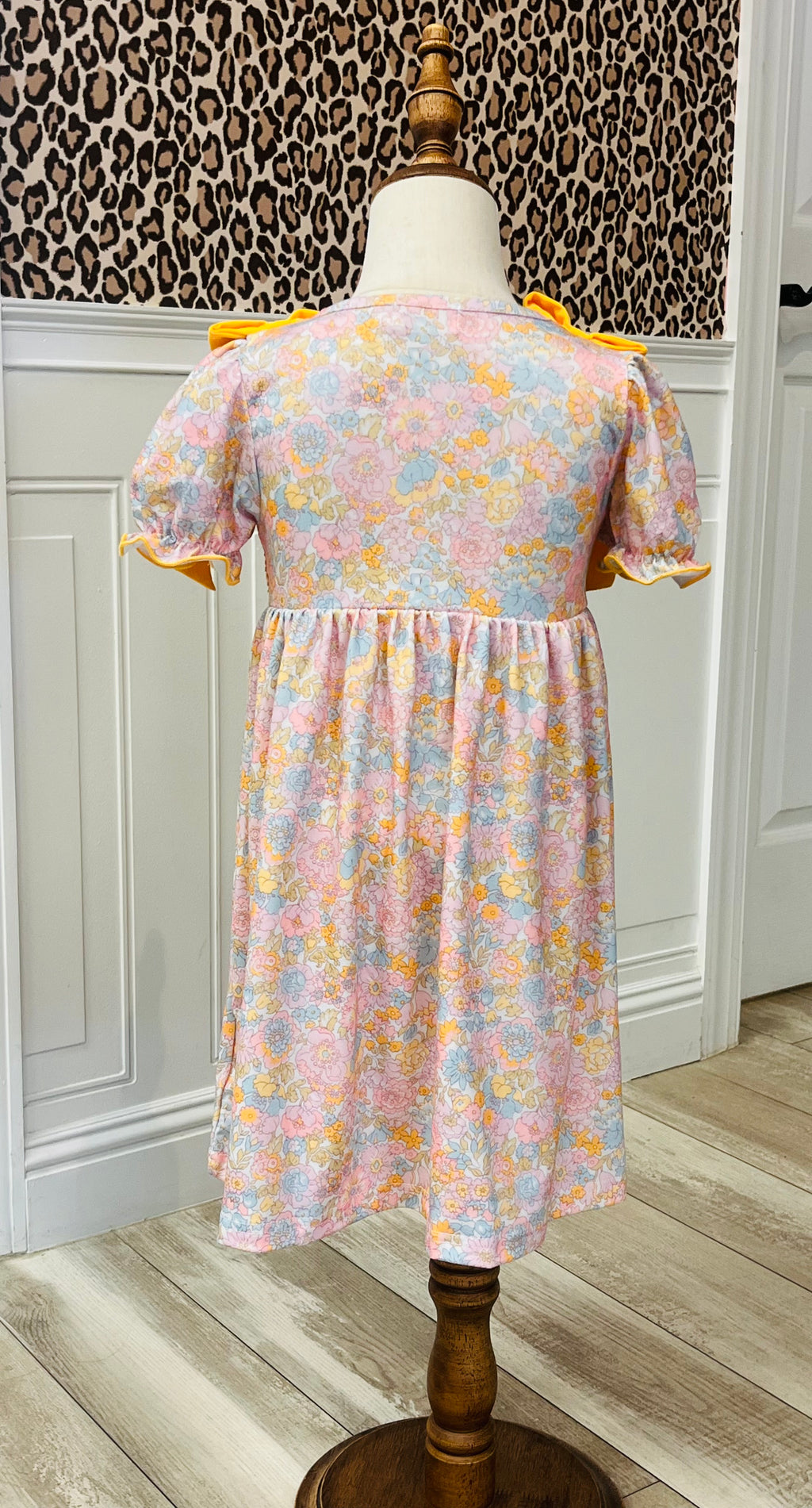 Girl’s Yellow Bow Smocked Floral Girl Dress