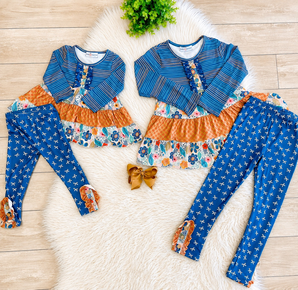 Girl’s Navy Mixed Pattern Outfit