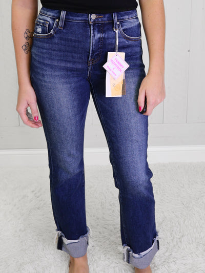Risen Dark High Rise Cuff Crop Jeans 5877
