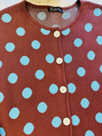 Women’s Evermmee Brown and Blue Polka Dot Button Sweater Top - True to Size