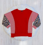 Women’s Evermmee Red Stripe Pullover with Leopard Sleeves
