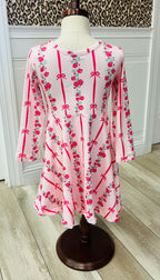 Girl’s Bow Rose Dress Long Sleeve Twirl Dress