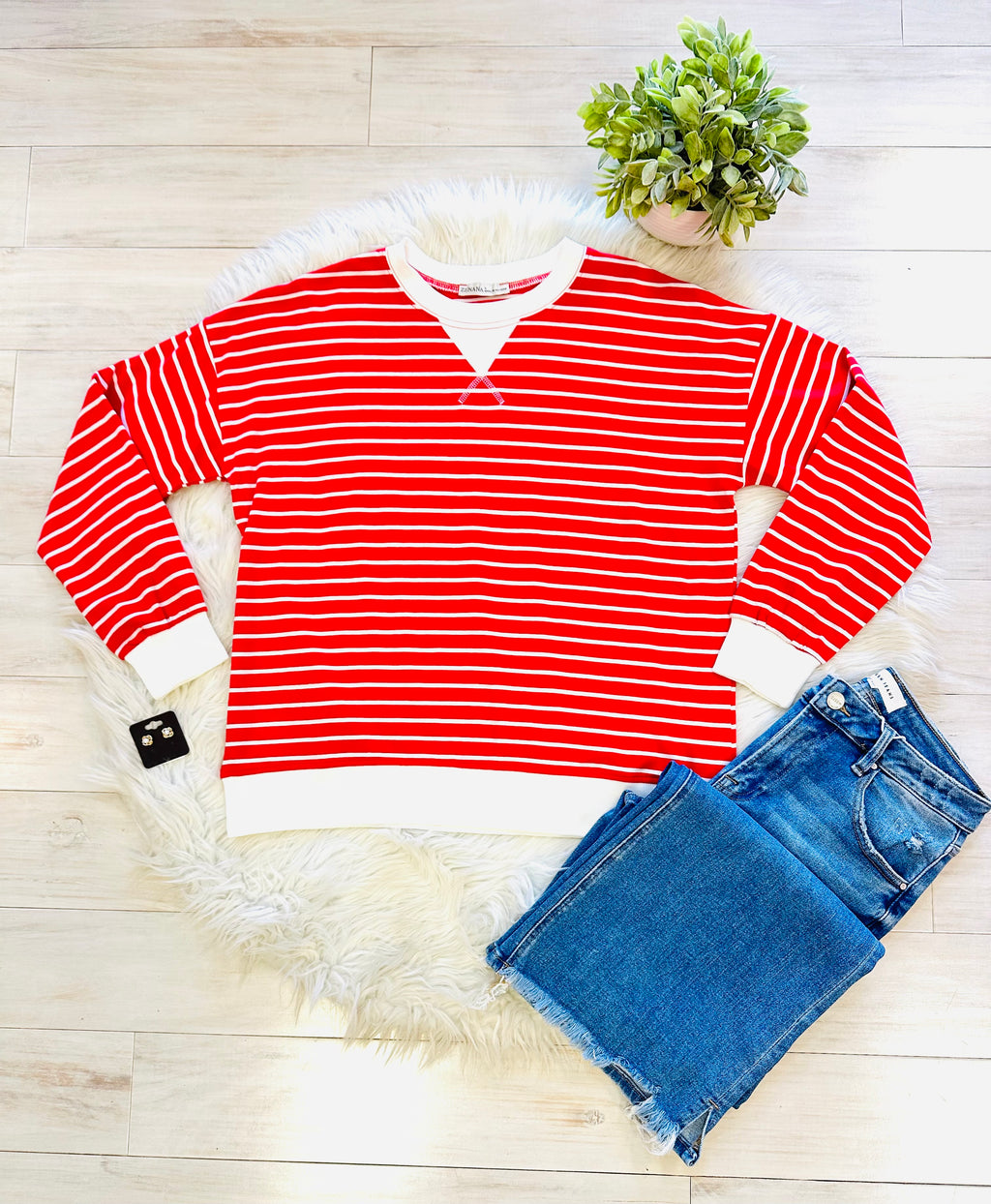 Women’s Zenana Red Striped Long Sleeve Top