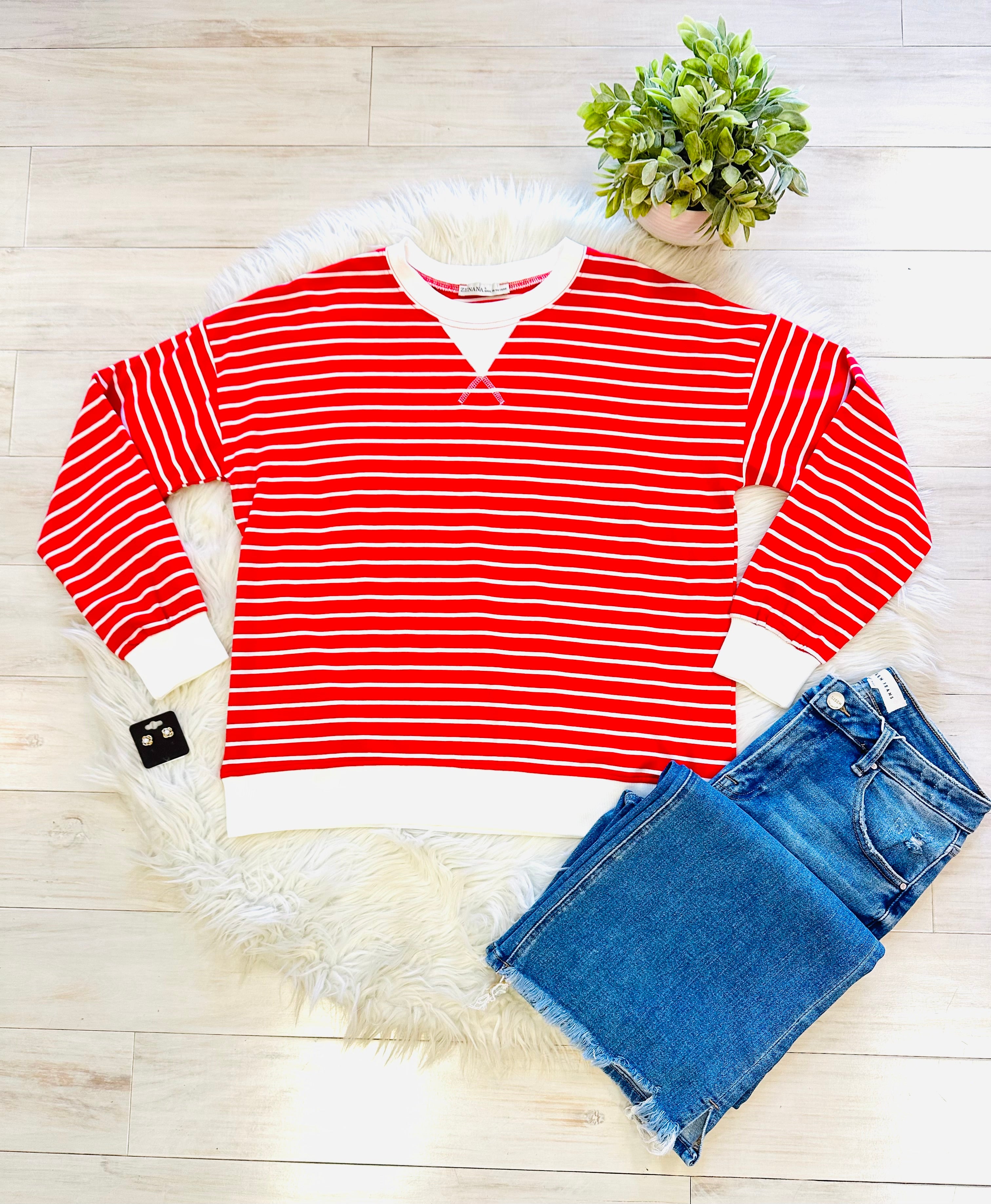 Women’s Zenana Red Striped Long Sleeve Top