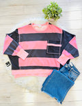 Women’s Peach Love Navy and Pink Striped Sweater Top
