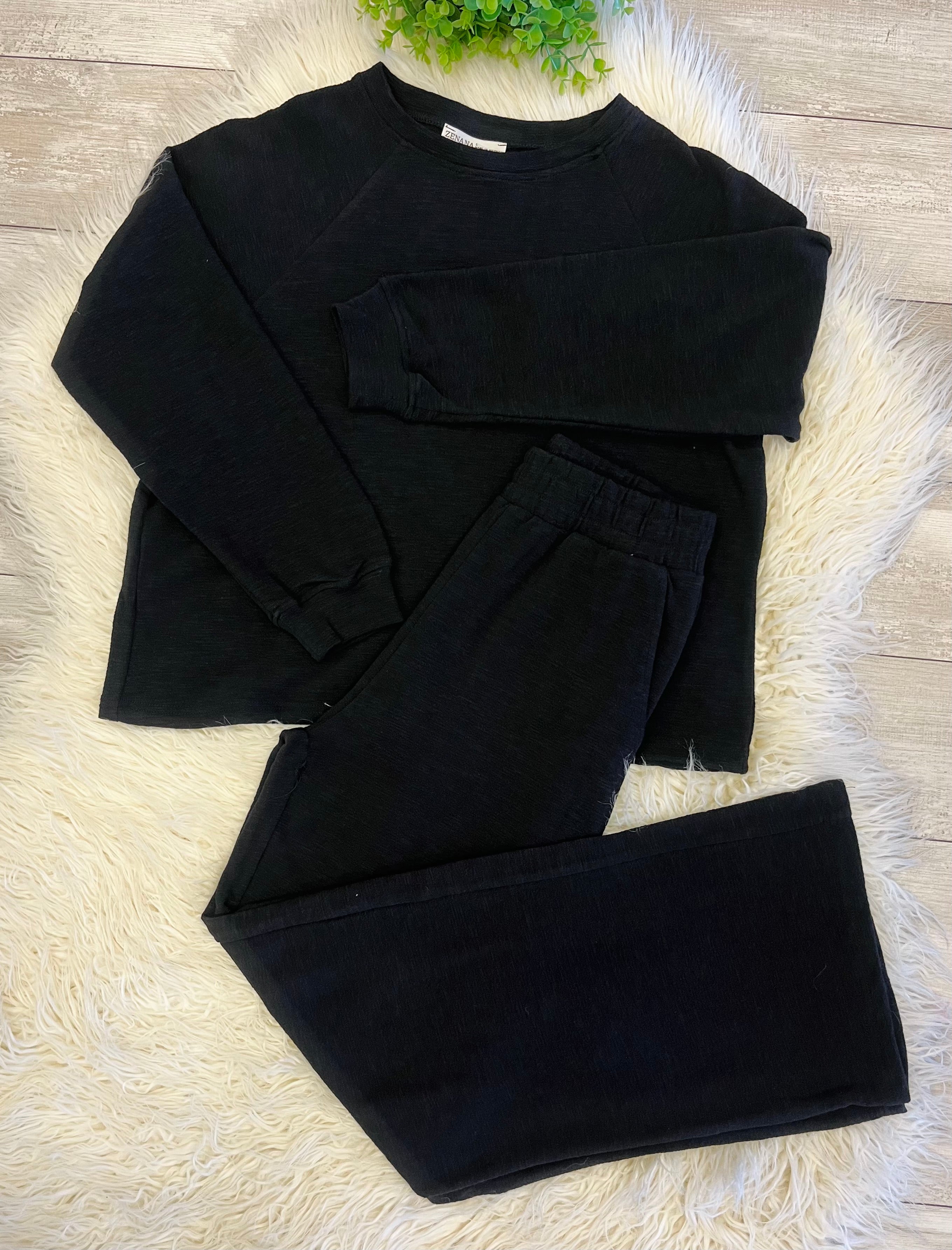 Women’s Zenana Cute Cotton Long Sleeve Set In Black